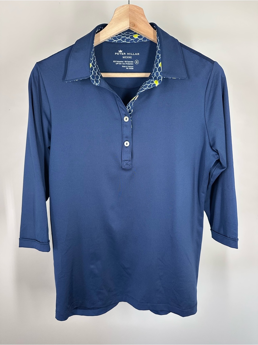 Peter Millar Crown Sport Women’s 3/4 sleeve Polo shirt in navy wicking fabric